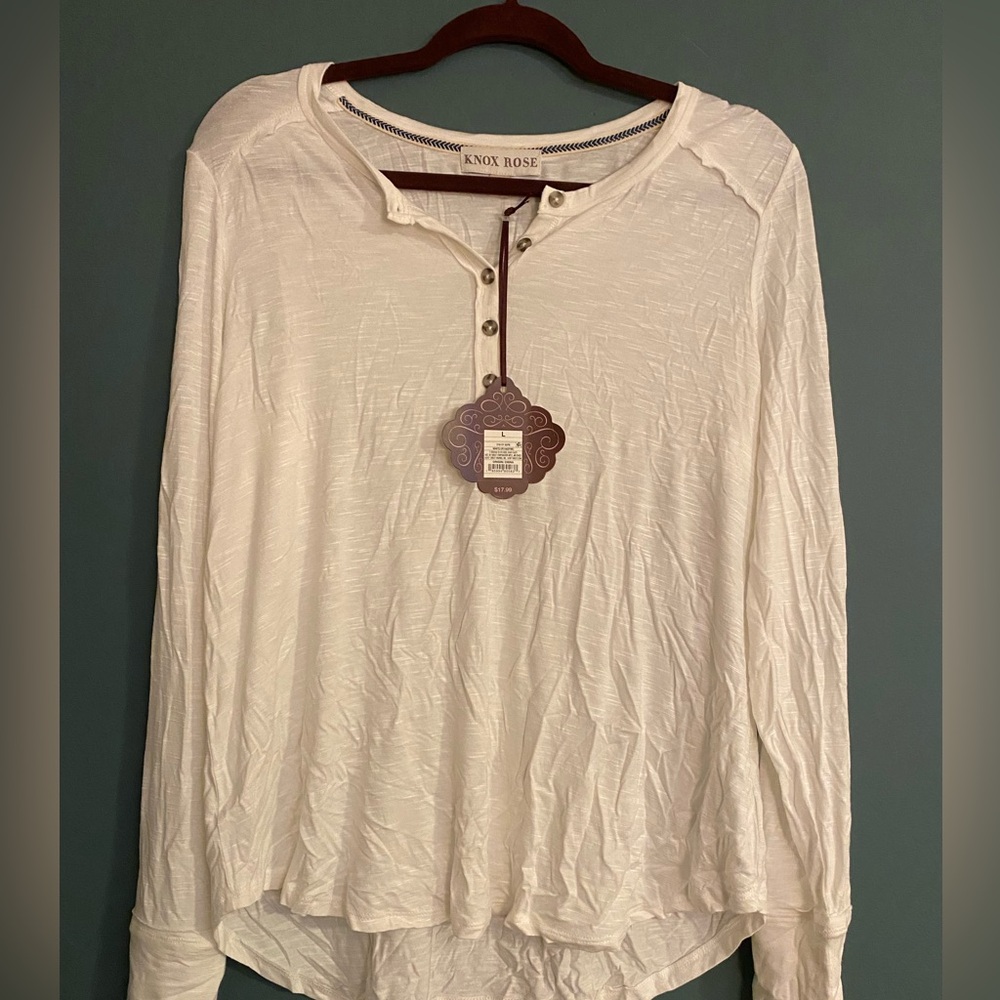 Knox Rose white button henley L